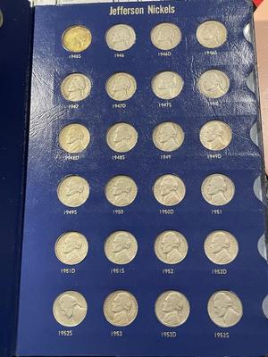 Vintage Harris Coin Album of Jefferson Nickels Complete Set 1938-1965 in Circulated Conditions as Pictured. FREE DOMESTIC SHIPPING.