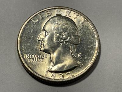 1932-P AU 58 CONDITION WASHINGTON SILVER QUARTER AS PICTURED. FREE DOMESTIC SHIPPING.