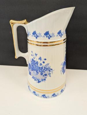 Cmielow Pitcher Milk Carafe Blue Flowers Gold Trim Made In Poland