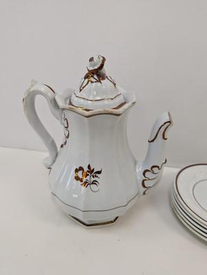 Morning Glory Ironstone Teapot Cups & Saucers