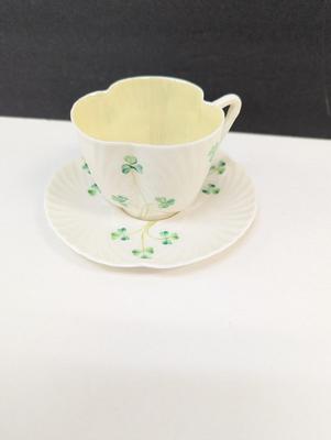 Belleek Shamrock Shape Cup & Saucer