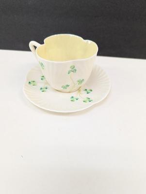 Belleek Shamrock Shape Cup & Saucer