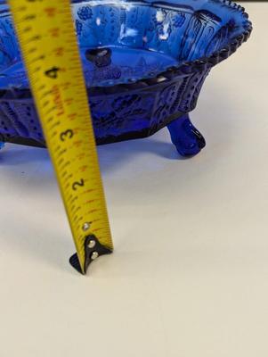 9" Vintage Cobalt Footed Bowl With Raised Butterflies & Berries