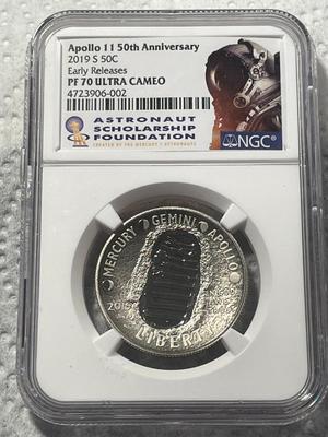 NGC Certified Proof-70 Ultra Cameo Apollo 11 Commemorative 50th Anniversary 2019-S 50c Clad Half Dollar Domed as Pictured.