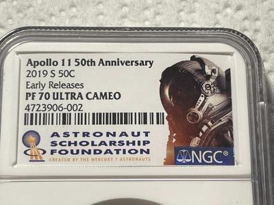NGC Certified Proof-70 Ultra Cameo Apollo 11 Commemorative 50th Anniversary 2019-S 50c Clad Half Dollar Domed as Pictured.