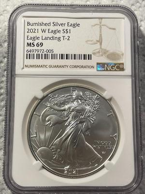 NGC CERTIFIED 2021-W BURNISHED MS69 EAGLE LANDING TYPE-2 SILVER EAGLE DOLLAR AS PICTURED. FREE DOMESTIC SHIPPING.
