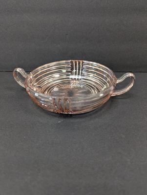Pink Art Deco Handled Depression Glass Bowl