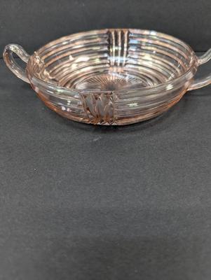Pink Art Deco Handled Depression Glass Bowl