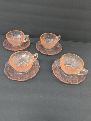 Sale Photo Thumbnail #328: Pink Cherry Blossom Depression Glass Cups Saucers & Bowls