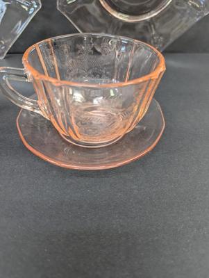 Pink Depression Glass Cups & Saucers & Plates