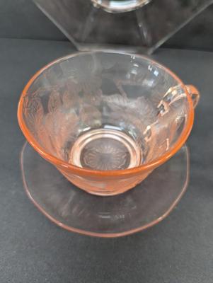 Pink Depression Glass Cups & Saucers & Plates