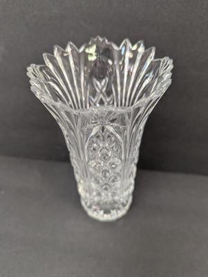 Approx 7 1/2" Tall Marquis Vase By Waterford Cross Wedge Cut Crystal Flare Edge