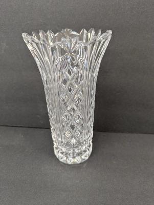Approx 7 1/2" Tall Marquis Vase By Waterford Cross Wedge Cut Crystal Flare Edge