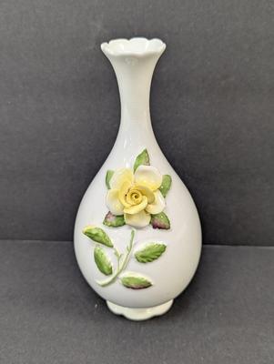 Vintage Coalport Bone China Vase With Relief Rose Flower Design