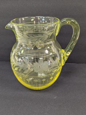 Sale Photo Thumbnail #392: Vintage Vaseline Glass Etched Pitcher