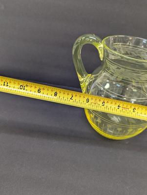 Vintage Vaseline Glass Etched Pitcher