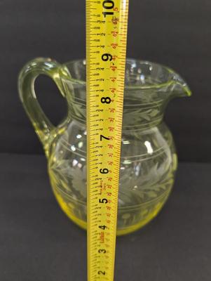 Vintage Vaseline Glass Etched Pitcher