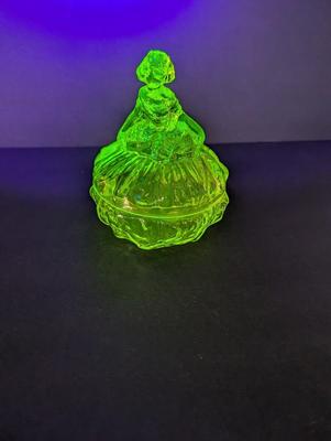 Vaseline Glass Victorian Lady Trinket Box