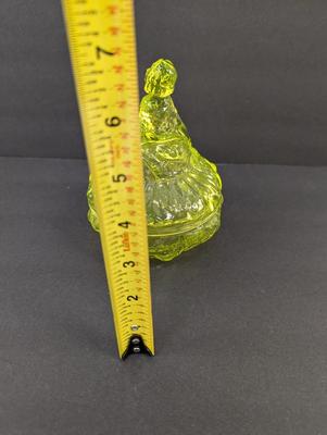 Vaseline Glass Victorian Lady Trinket Box