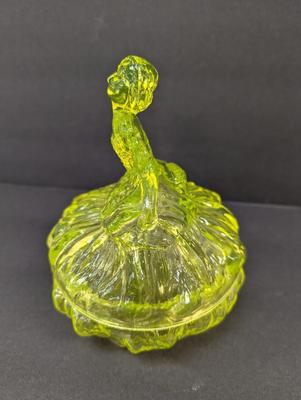 Vaseline Glass Victorian Lady Trinket Box