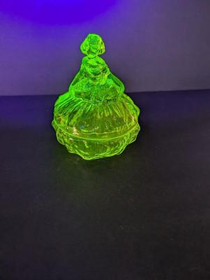 Vaseline Glass Victorian Lady Trinket Box