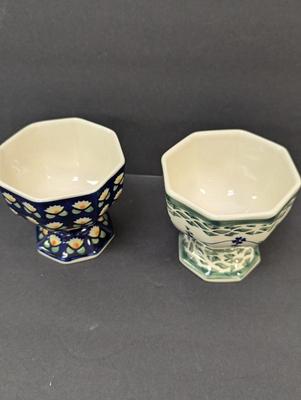 Polish Pottery Hand Made Pedestal Bowls- 5 Pieces