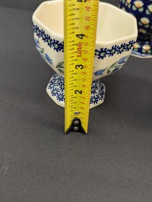 Polish Pottery Hand Made Pedestal Bowls- 5 Pieces