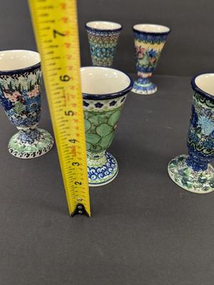 Polish Pottery Hand Made Goblets- 6 Pieces