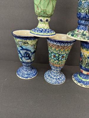 Polish Pottery Hand Made Goblets- 6 Pieces