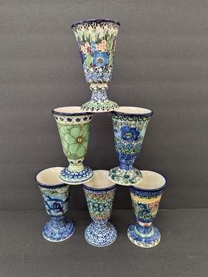 Polish Pottery Hand Made Goblets- 6 Pieces