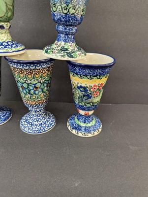 Polish Pottery Hand Made Goblets- 6 Pieces