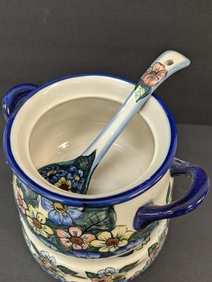 Polish Unikat Pottery Soup Server with Warmer Stand- Signed
