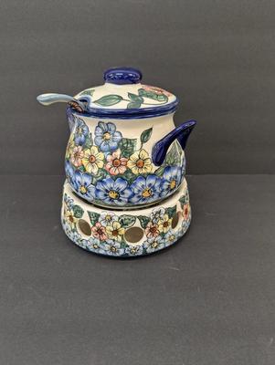 Polish Unikat Pottery Soup Server with Warmer Stand- Signed