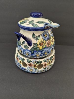 Polish Unikat Pottery Soup Server with Warmer Stand- Signed