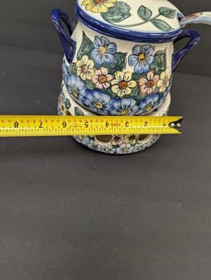 Polish Unikat Pottery Soup Server with Warmer Stand- Signed