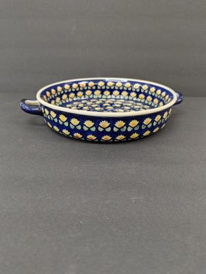 Polish Pottery Hand Made Round Baking Dish- Approx 9 1/2" in Diameter