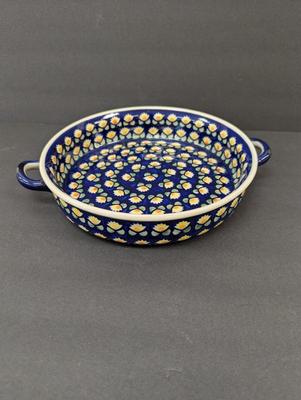 Polish Pottery Hand Made Round Baking Dish- Approx 9 1/2" in Diameter