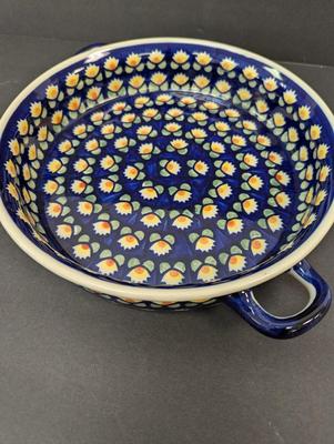 Polish Pottery Hand Made Round Baking Dish- Approx 9 1/2" in Diameter
