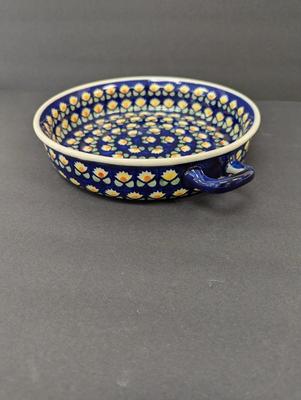 Polish Pottery Hand Made Round Baking Dish- Approx 9 1/2" in Diameter