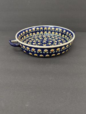 Polish Pottery Hand Made Round Baking Dish- Approx 9 1/2" in Diameter