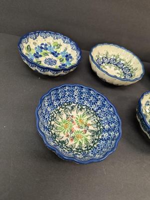 Polish Pottery Hand Made Bowls- 6 Pieces- Approx 4 1/2" in Diameter