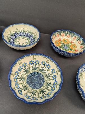 Polish Pottery Hand Made Bowls- 6 Pieces- Approx 4 1/2" in Diameter