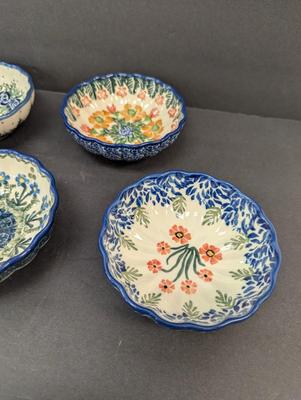 Polish Pottery Hand Made Bowls- 6 Pieces- Approx 4 1/2" in Diameter