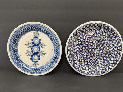 Pair of Polish Boleslawiec Unikat Pottery Plates- One Signed H. Czkonva