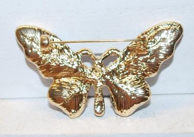 Light & Dark Blue Stones Butterfly BROOCH (2" x 1 ¼") on a Gold Tone Setting