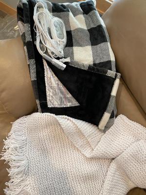 Electric throw blanket & white afghan