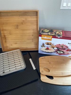 Raclette Grill & bamboo trays/serving boards