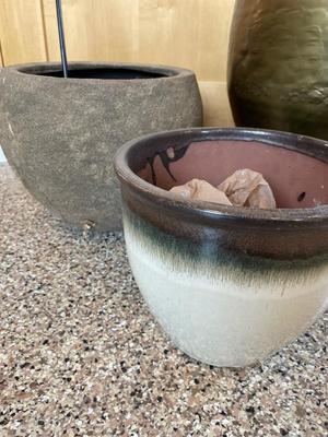 Crate & Barrel metal pot & ceramics pots