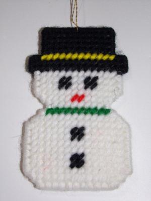 Hand crafted needlepoint snowman tree ornament