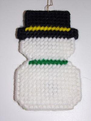Hand crafted needlepoint snowman tree ornament